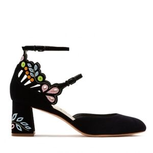 Sophia Webster - Block Heel Mary Jane Liliana/Butterfly Embroidered Black Suede